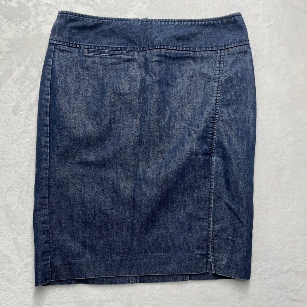 Express Design Studios Denim Skirt Womens Sz 4 Zip Back Pencil Career Casual VTG